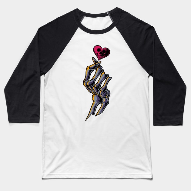 Skeleton Hand Korean Finger Heart Pink Skull Heart Baseball T-Shirt by anubis1986